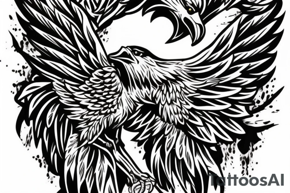 chest tattoo. an eagle with spread wings and with a formidable wise look. Wings and paws are visible. bright eyes. tattoo idea