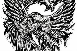 chest tattoo. an eagle with spread wings and with a formidable wise look. Wings and paws are visible. bright eyes. tattoo idea