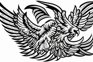 chest tattoo. an eagle with spread wings and with a formidable wise look. Wings and paws are visible. bright eyes. tattoo idea