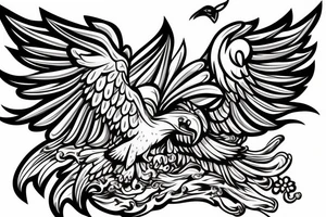 chest tattoo. an eagle with spread wings and with a formidable wise look. Wings and paws are visible. bright eyes. tattoo idea