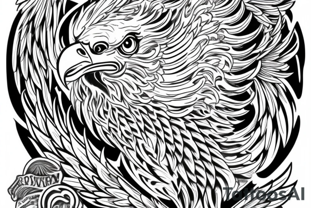 chest tattoo. an eagle with spread wings and with a formidable wise look. Wings and paws are visible. bright eyes. tattoo idea