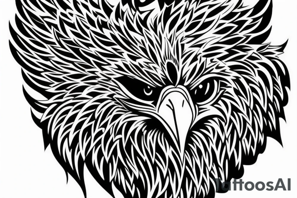 chest tattoo. an eagle with spread wings and with a formidable wise look. Wings and paws are visible. bright eyes. tattoo idea