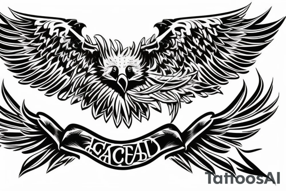 chest tattoo. an eagle with spread wings and with a formidable wise look. Wings and paws are visible. bright eyes. tattoo idea