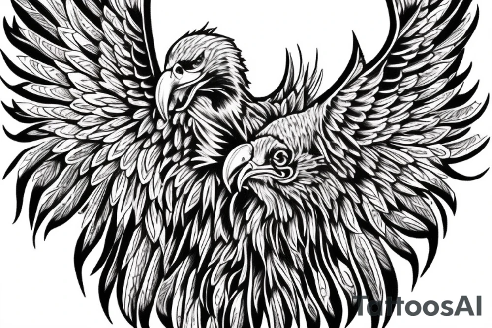 chest tattoo. an eagle with spread wings and with a formidable wise look. Wings and paws are visible. bright eyes. tattoo idea