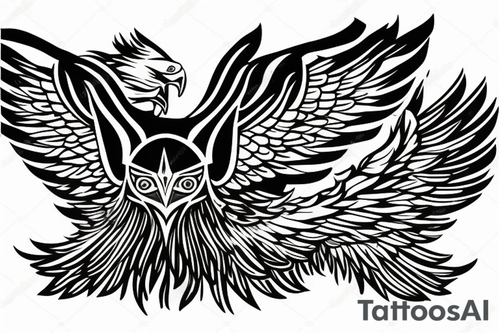 chest tattoo. an eagle with spread wings and with a formidable wise look. Wings and paws are visible. bright eyes. tattoo idea