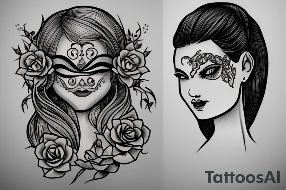 Woman holding apple in front of mouth with succulent hair covering one eye, the other eye open and looking forward. tattoo idea