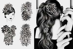 Succulents in hair of woman eating apple tattoo idea