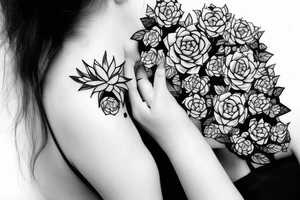 Succulents in hair of woman eating apple tattoo idea