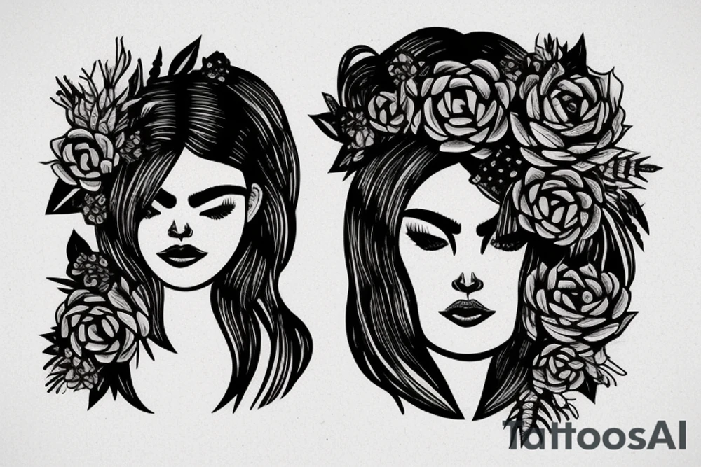 Woman’s face with hair made of succulents tattoo idea