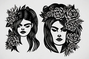 Woman’s face with hair made of succulents tattoo idea