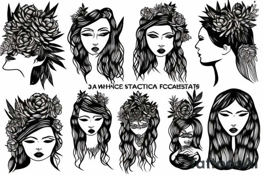 Woman’s face with hair made of succulents tattoo idea