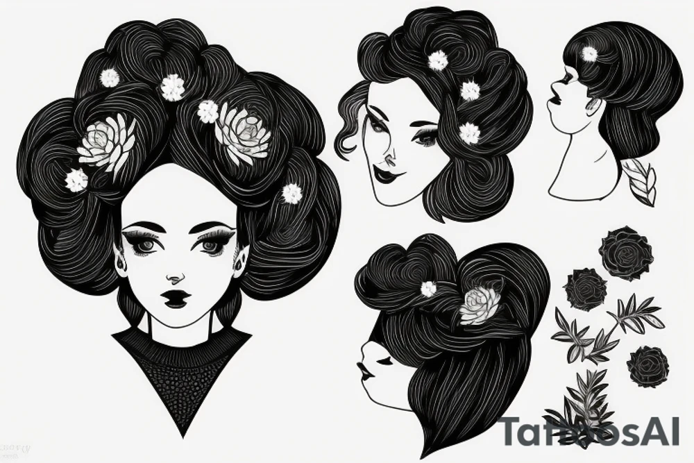 Woman with succulent rosettes as hair tattoo idea