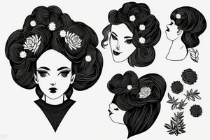 Woman with succulent rosettes as hair tattoo idea