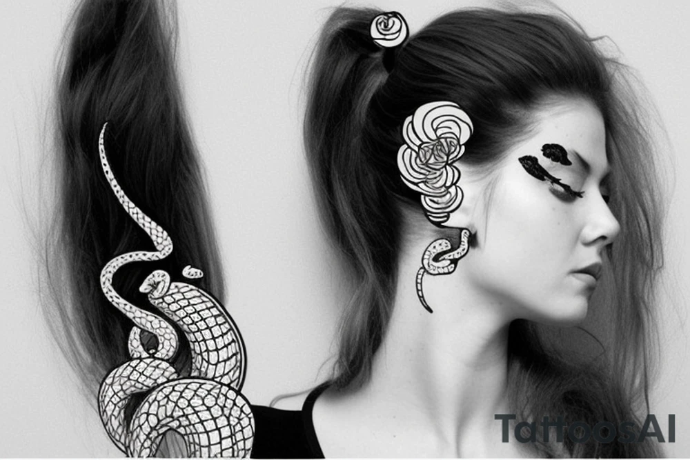Woman with snake and succulents in hair tattoo idea