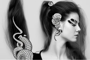 Woman with snake and succulents in hair tattoo idea
