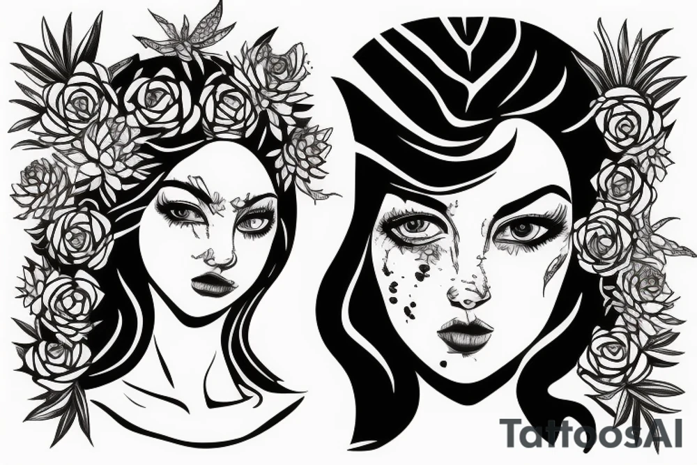 Woman with snake and succulents in hair tattoo idea