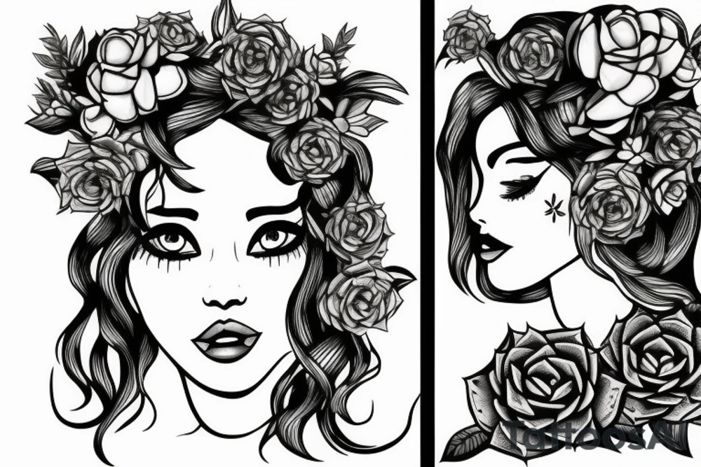 Woman with snake and succulents in hair tattoo idea