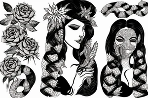 Woman with snake and succulents in hair tattoo idea