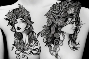 Woman with snake and succulents in hair tattoo idea