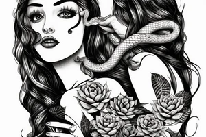 Woman with snake and succulents in hair tattoo idea