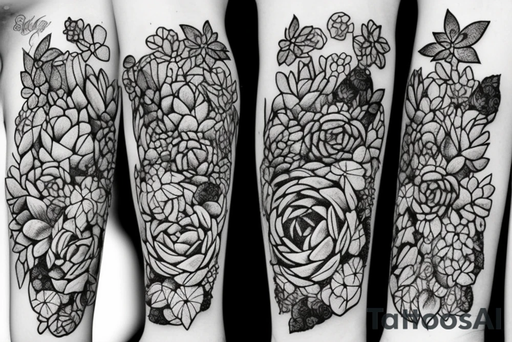 Cascading Succulents in woman’s hair tattoo idea
