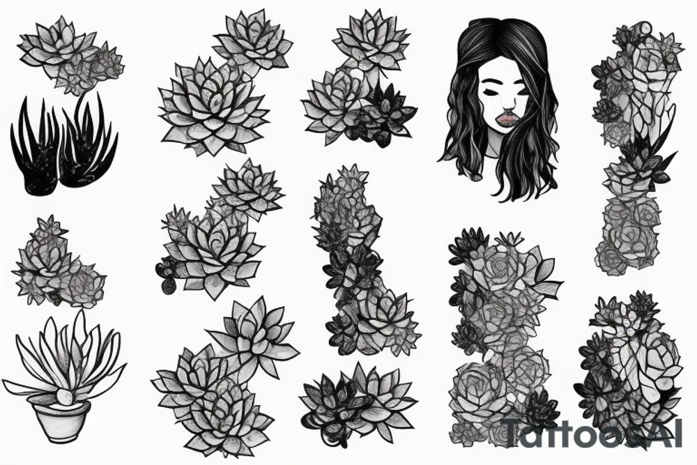 Cascading Succulents in woman’s hair tattoo idea