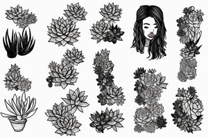 Cascading Succulents in woman’s hair tattoo idea