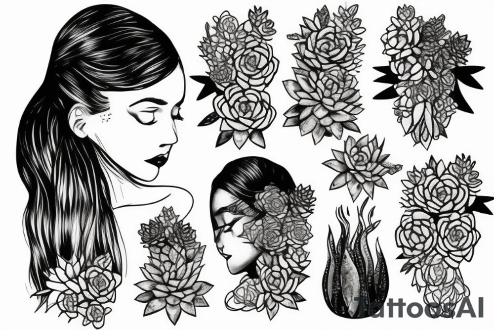 Cascading Succulents in woman’s hair tattoo idea