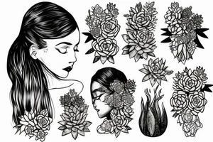 Cascading Succulents in woman’s hair tattoo idea