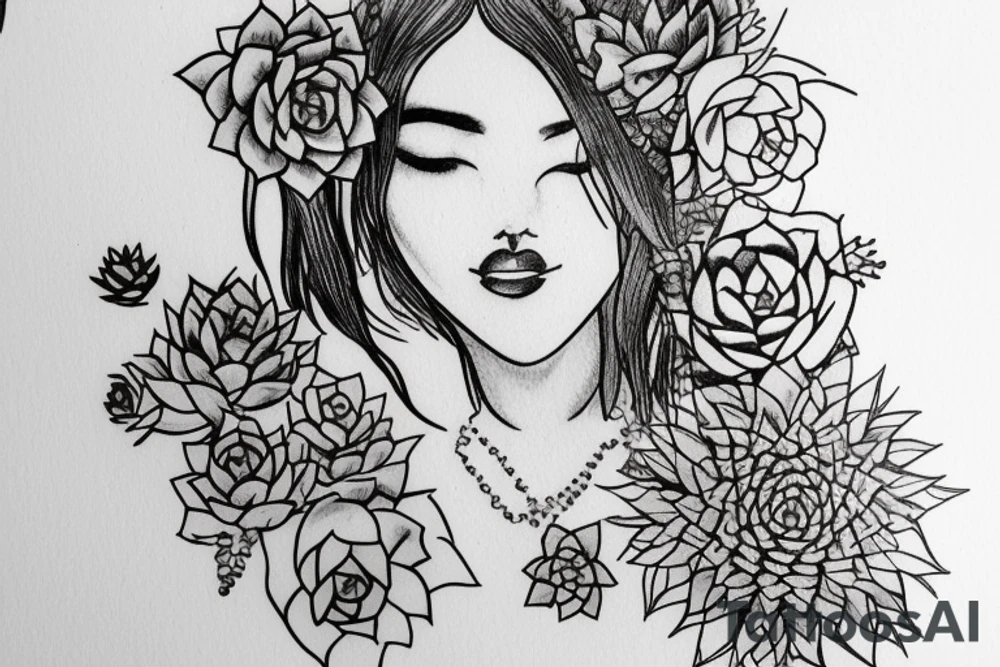 Cascading Succulents in woman’s hair tattoo idea