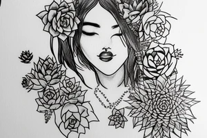 Cascading Succulents in woman’s hair tattoo idea
