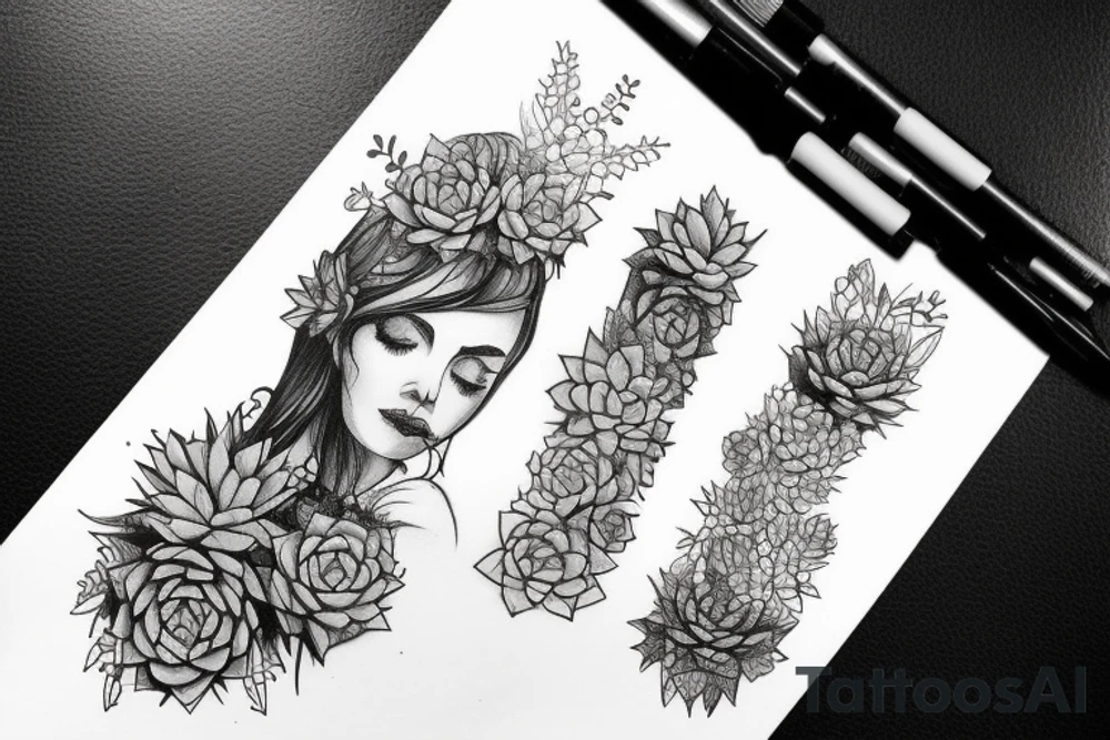 Cascading Succulents in woman’s hair tattoo idea