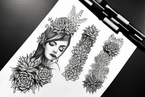 Cascading Succulents in woman’s hair tattoo idea