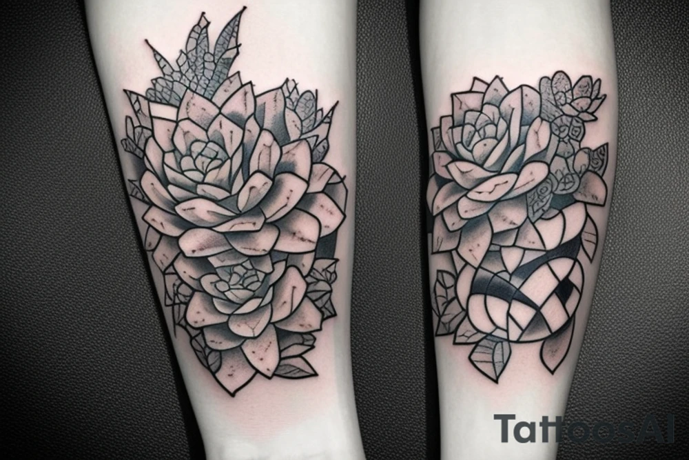 Woman with succulents cascading over one eye, snake over shoulder tattoo idea
