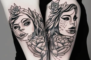 Woman with succulents cascading over one eye, snake over shoulder tattoo idea