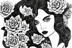 Woman with succulents cascading over one eye, snake over shoulder tattoo idea