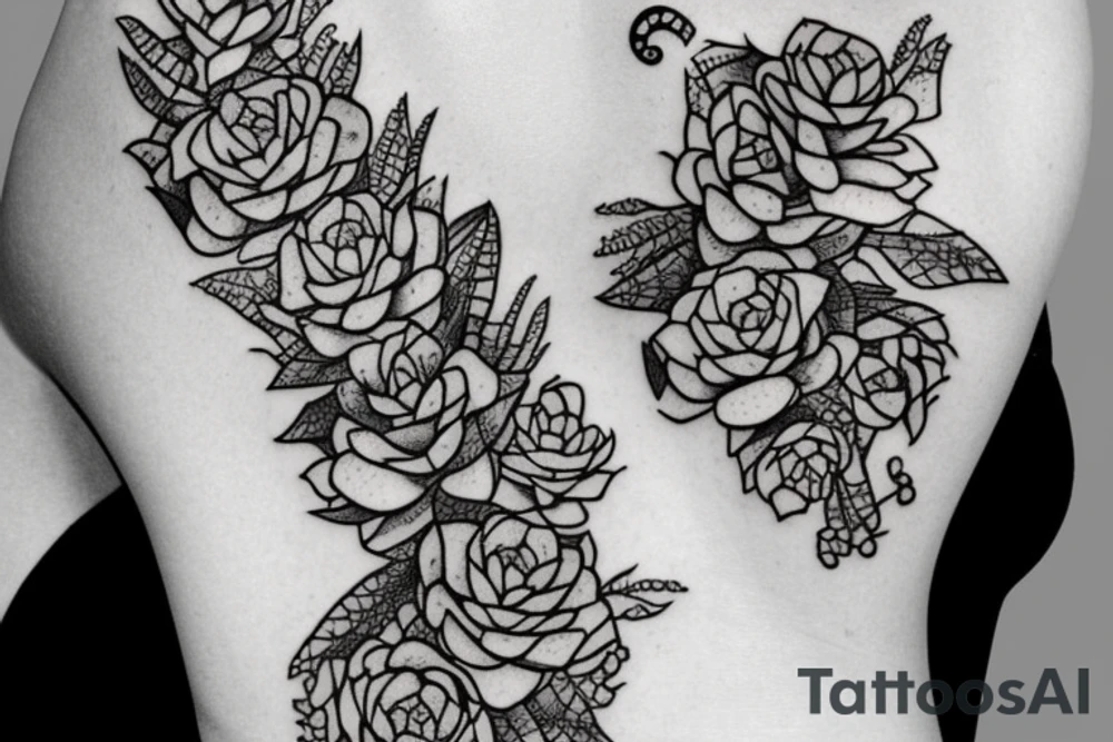 Woman with succulents cascading over one eye, snake over shoulder tattoo idea
