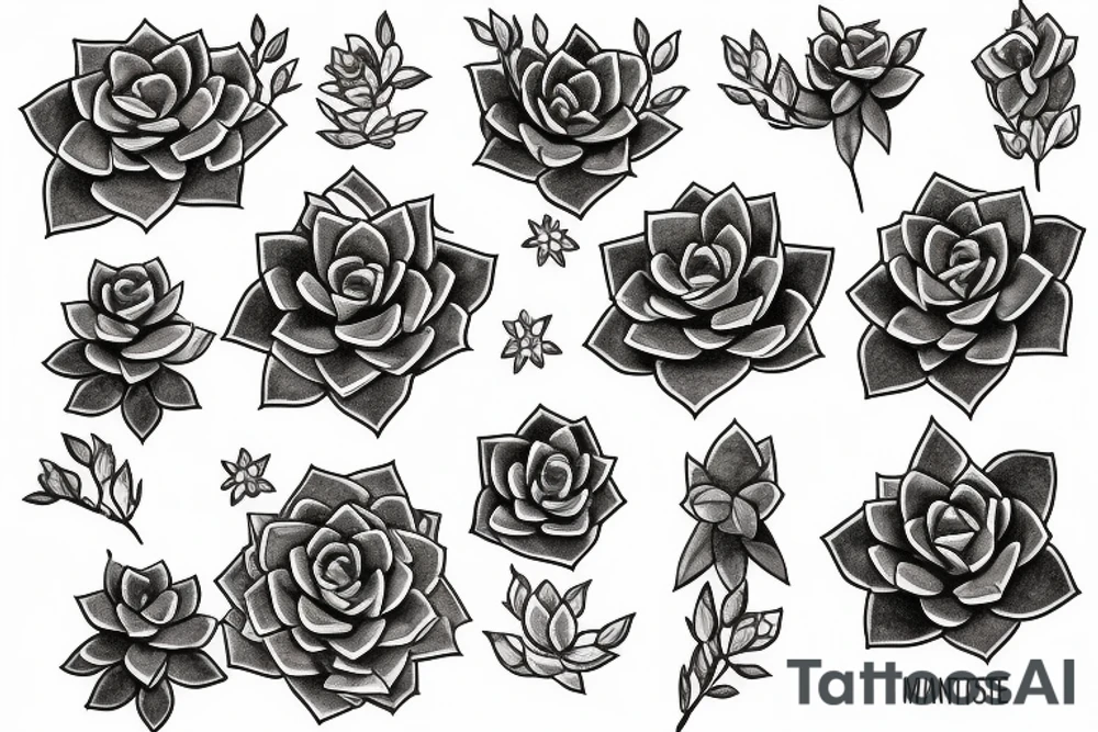 Cascading Rosette and pearl succulents tattoo idea