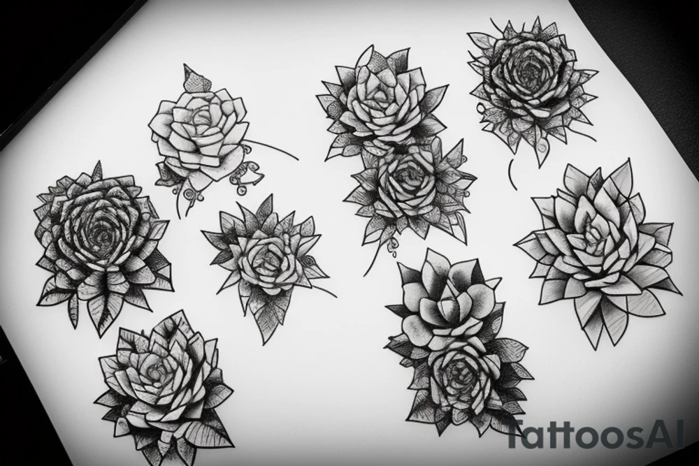 Cascading Rosette and pearl succulents tattoo idea