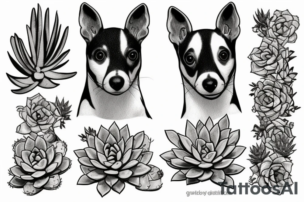 Rat Terrier with succulents tattoo idea