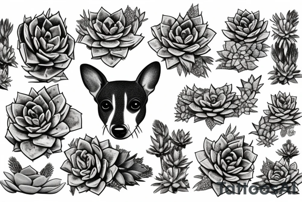 Rat Terrier with succulents tattoo idea