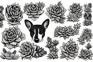 Rat Terrier with succulents tattoo idea