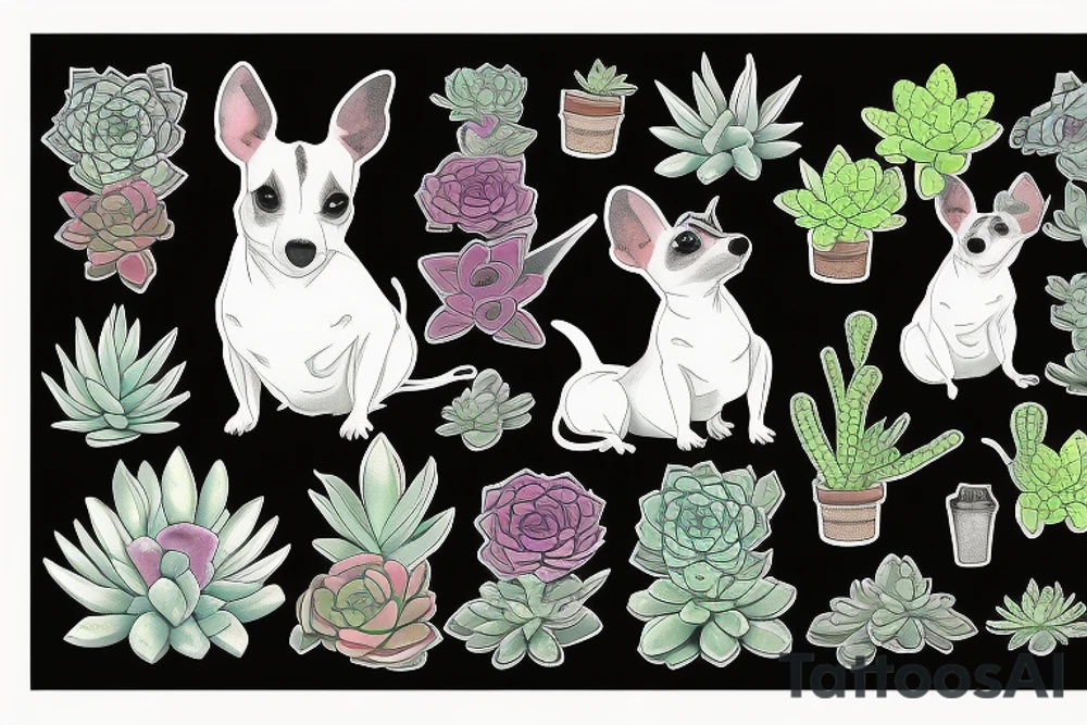 Rat Terrier with succulents tattoo idea