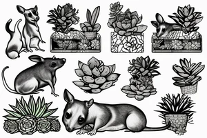 Rat Terrier with succulents tattoo idea