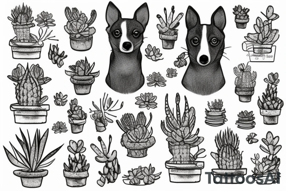 Rat Terrier with succulents tattoo idea