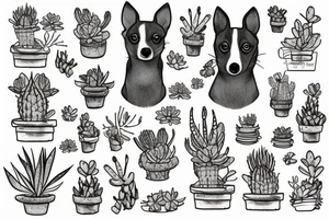 Rat Terrier with succulents tattoo idea