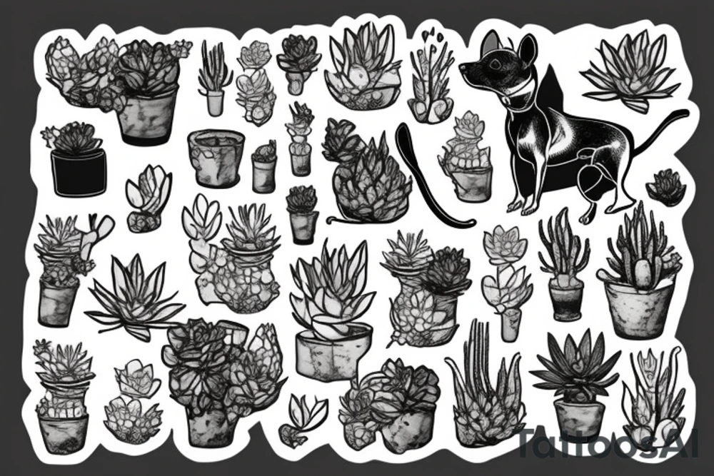 Rat Terrier with succulents tattoo idea