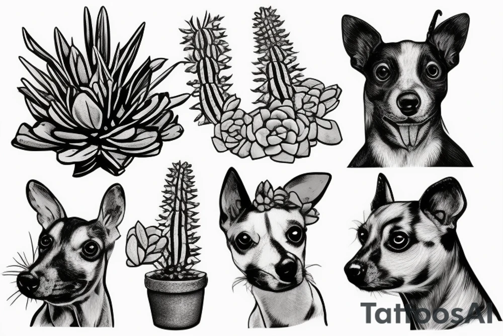 Rat Terrier with succulents tattoo idea