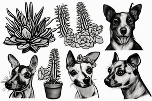 Rat Terrier with succulents tattoo idea