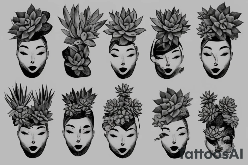 Half face with succulents tattoo idea